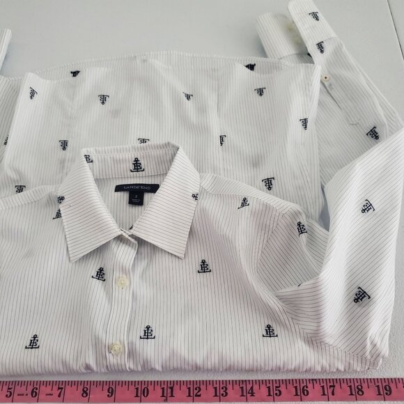 Lands End Womens Striped LE Mongramed Anchor Button Down Top Size 2 Nautical - Picture 5 of 8